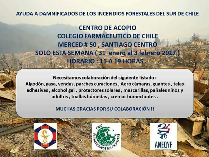 Ayuda a damnificados de los incendios forestales del sur de Chile